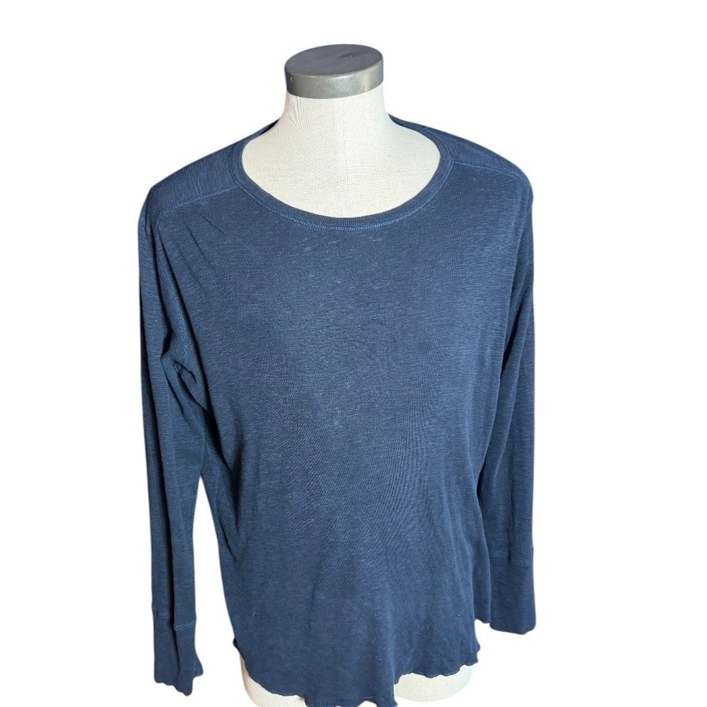 Wings + Horns Mens XL Navy Blue Slub Jersey Long Sleeve Crewneck